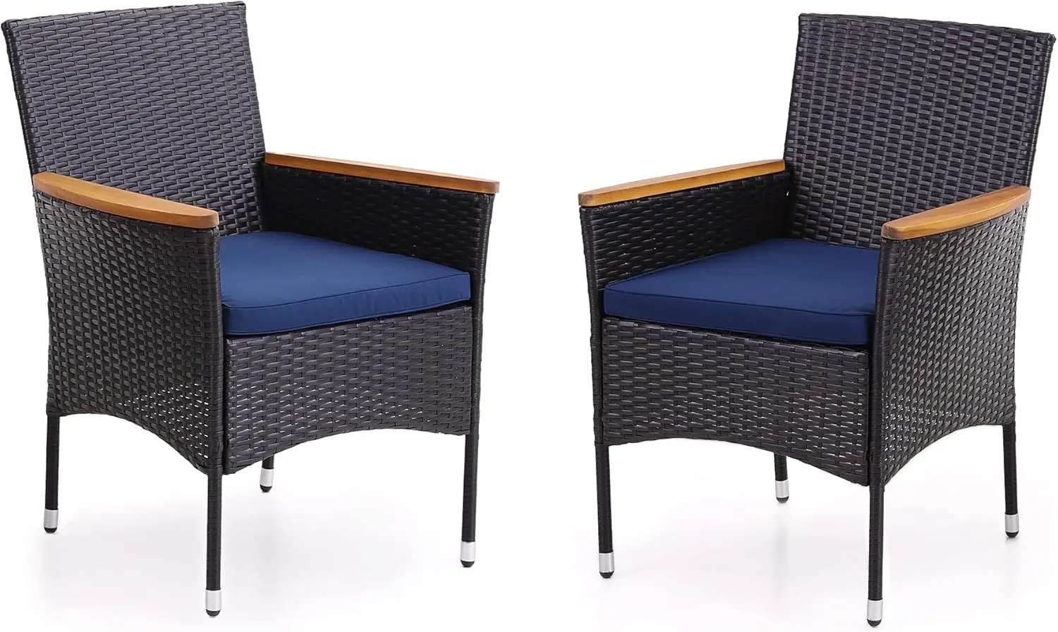 

35-дюймовые плетеные стулья для патио, уличная мебель, плетеные обеденные стулья с съемными подушками, идеально подходят для заднего двора, 2 шт., черные