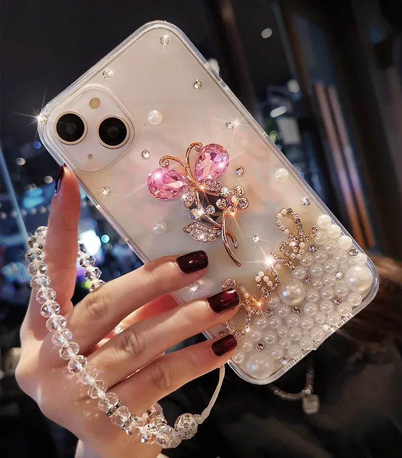 Pearl Jewelled Rhinestone Crystal Diamond Soft Back Phone Case Cover For Samsung Galaxy S26 S24 S25 Plus S21 FE S22 23Ultra