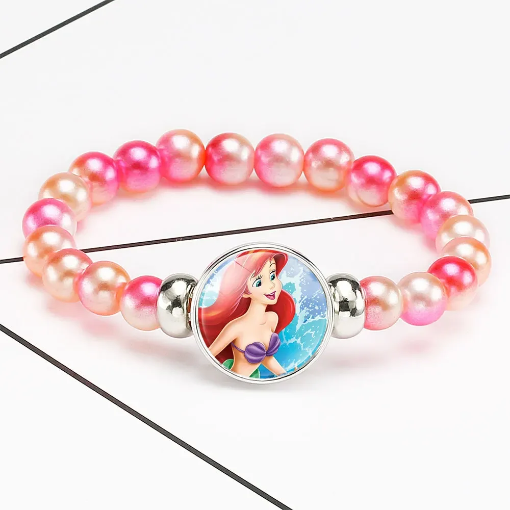 Kawaii Disney Princess Bracelet Anime Cartoon Snow White Ariel Rapunzel Colorful Jewelry Bracelet Toy Birthday Gift for Kids