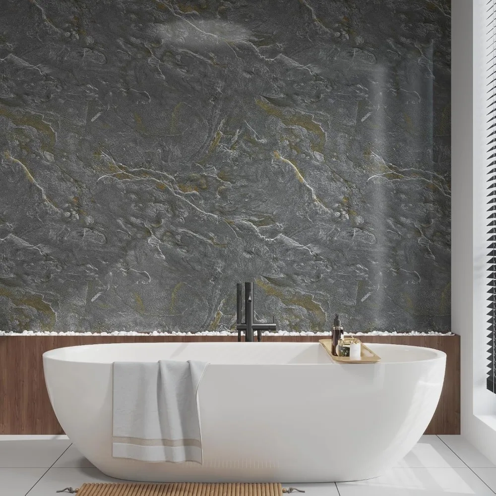 ورق اتصال على سطح الطاولة قابل للتقشير واللصق من الجرانيت اللامع مقاوم للماء وقابل للإزالة باللون الرمادي الذهبي للخزائن وتزيين الجدران