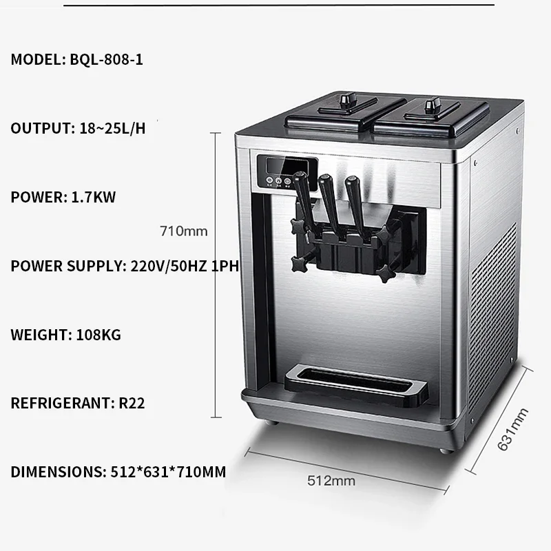 Macchina per gelato da tavolo a tre colori Macchina per gelato Mini macchina automatica a cono 18~25L/h
