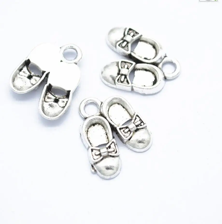 100pcs/lot 17*14mm Antique Silver Color Ballet Shoes Charms Pendant For Girl Keychain Jewelry Making F0946