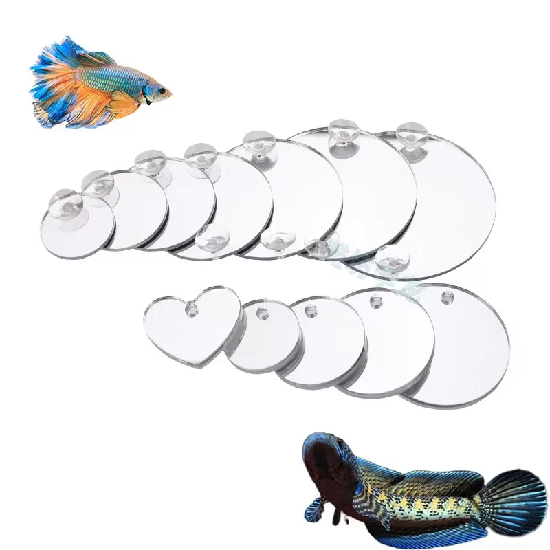 Acrylic Aquarium Betta Mirror Fish Tank Floating Round Mirror For Fish Betta Flowerhorn Cichlid Training 4cm/5cm/6cm/7cm/8cm