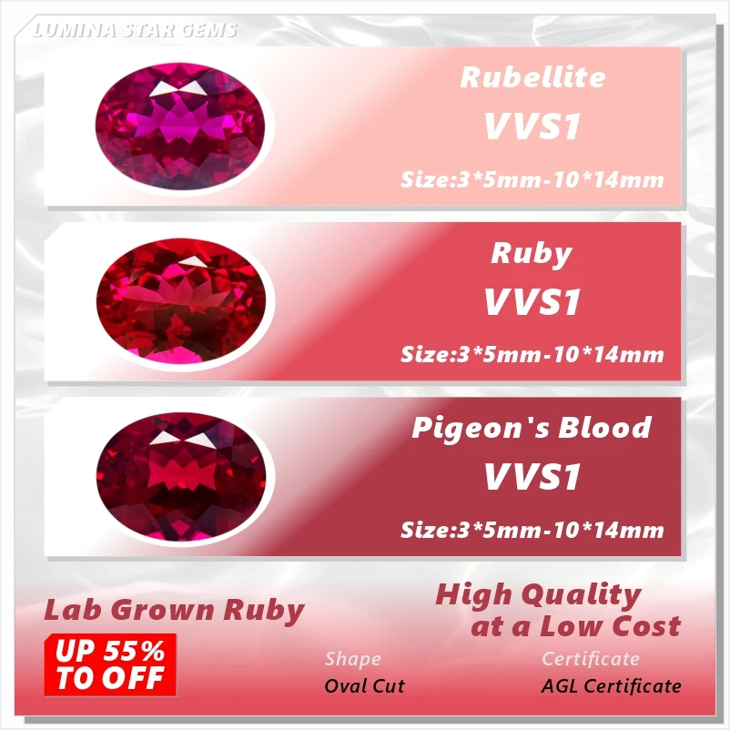 

Lab Grown Ruby Oval Cut Hydrothermal Gemstone High Quality Low Cost For Jewelry Setting&Custom Design Selectable AGL Certificate