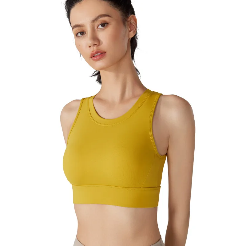 Sujetador deportivo de resistencia media alta para mujer, antiexposición, a prueba de golpes, para correr, Fitness, Yoga, belleza, sujetador trasero