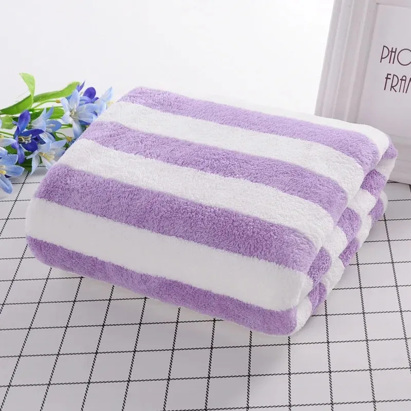 2pc High-density Coral Velvet Striped Towel Wholesale Home Color Strip  Absorbent Beach Towel Department Store Gifts