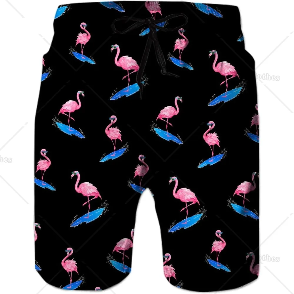 

Funny Flamingo Printed Casual Men's Swim Trunks Quick Dry Summer Beach Board Shorts with Mesh Lining and Side Pocket