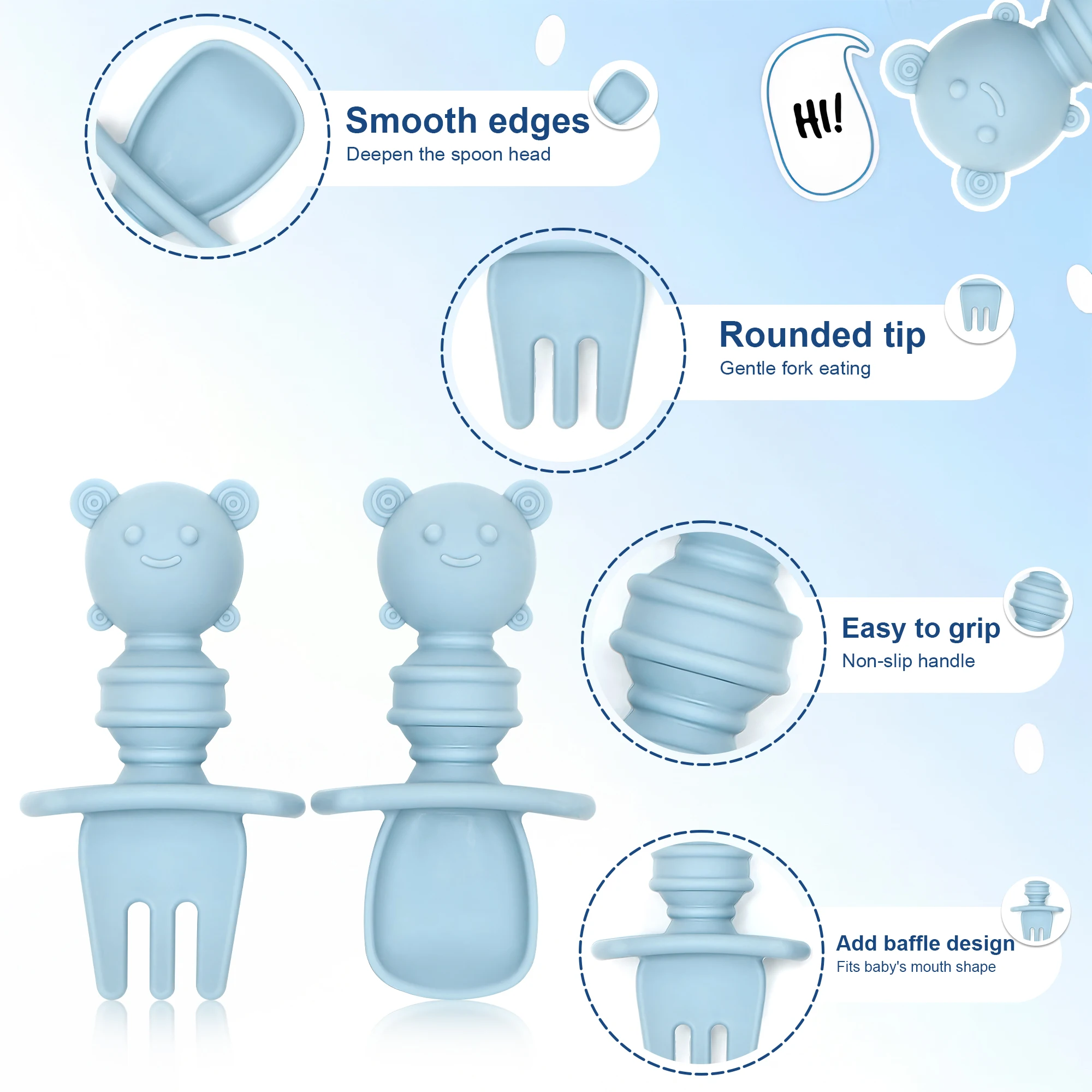 

2 Pack Silicone Baby Spoons and Fork Feeding Set- Anti-Choke First Self Feeding Utensils for Baby Led Weaning Ages 3 Months