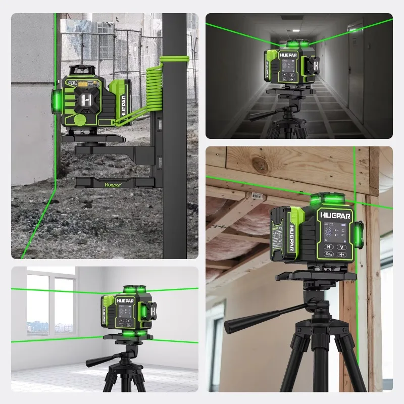 Huepar W04CG 4D Green 16 Lines Laser Level Precise Adjustment Brightness With 360 Motorized Rotating Base