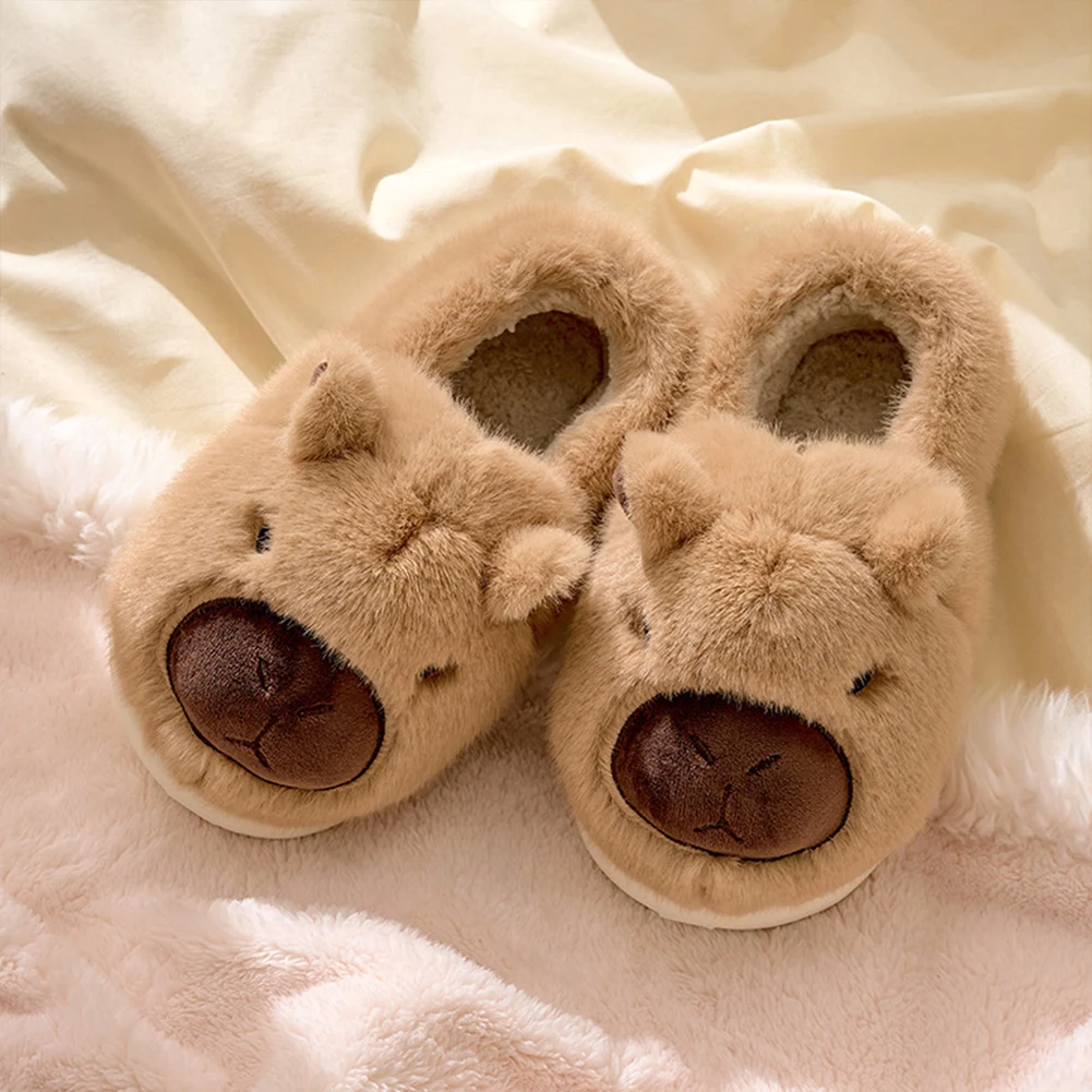 Plush Capybara Slippers Comfortable Slip-on House Shoes Non-Slip Thermal Home Slippers Fuzzy Capybara Slippers for Autumn Winter