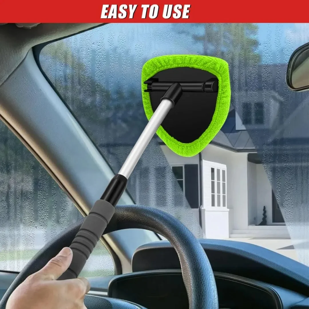 8 Pcs Car Windshield Cleaner Tool Kit with Extendable Handle, Microfiber Towel Pads, Brush, Empty Spray Bottle for Auto Glass Wiper Suvs Rvs & Home Windows