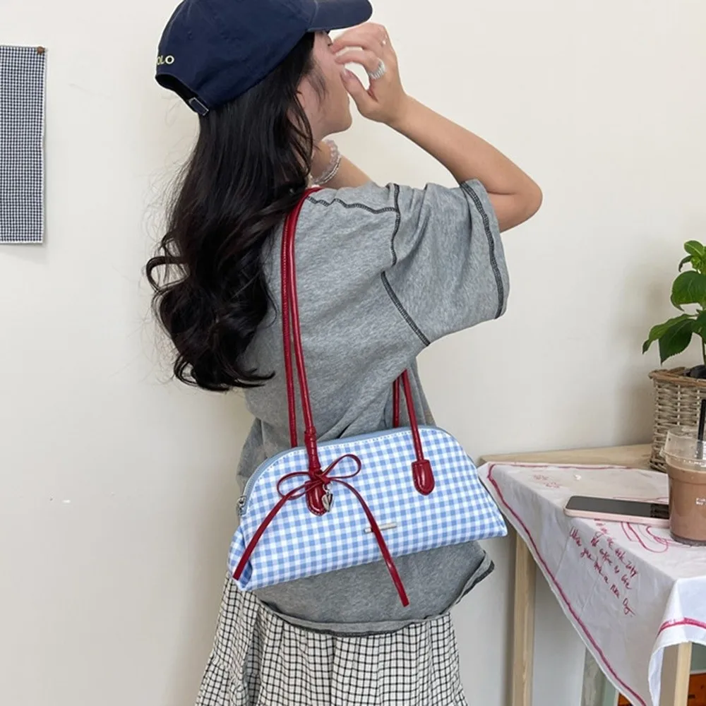 الموضة الكورية نمط منقوشة تحت الإبط حزمة بولي Leather الجلود عادية بوسطن حقيبة كتف بلون الحلو Bowknot المرأة حقيبة يد يؤرخ