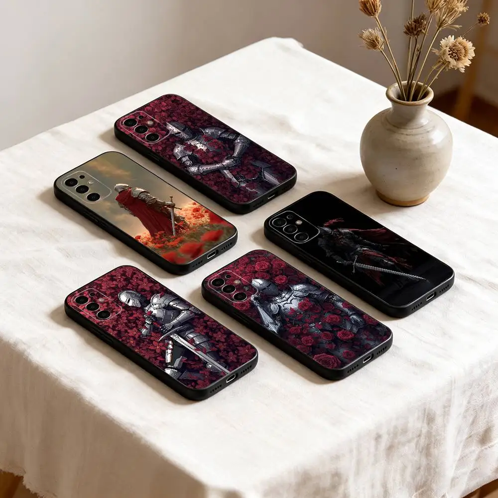 Dark Romanticism Knight & Roses  Phone Case For Samsung S25,S24,S21,S22,S23,S30,Ultra,S20,Plus,Fe,Lite,Note,10,Black Cover