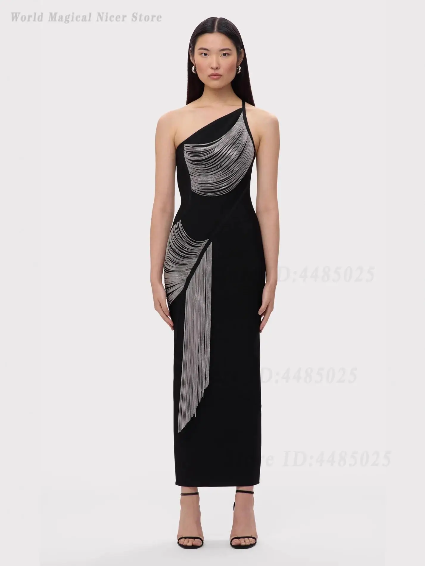 Women New Arrival Hot Sale One Shoulder Fringe Bandage Maxi Dress Sexy High Street Nightclub Cocktail Party Formal Evening Gown