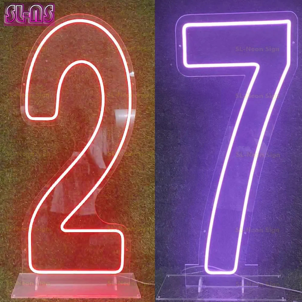 LED Sign Set Number 0-9 Neon Signs 90cm High LED Number Light Up Signs for First Birthday Decoration With Base and Dimming