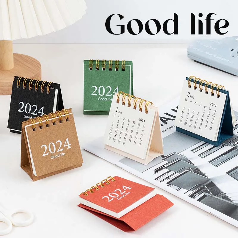 Refreshing Simple Solid Color 2024 Mini Desktop Paper Calendar Dual Daily Scheduler Table Planner Yearly Agenda Organizer Desk