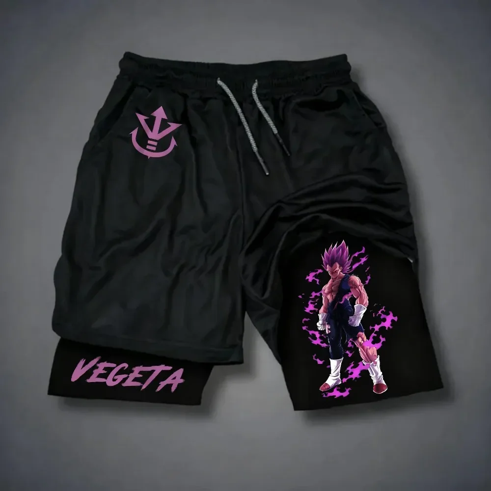 Двухслойные шорты с принтом Dragon Ball Anime Goku — свободные и дышащие брюки для американских спортивных мужчин летом