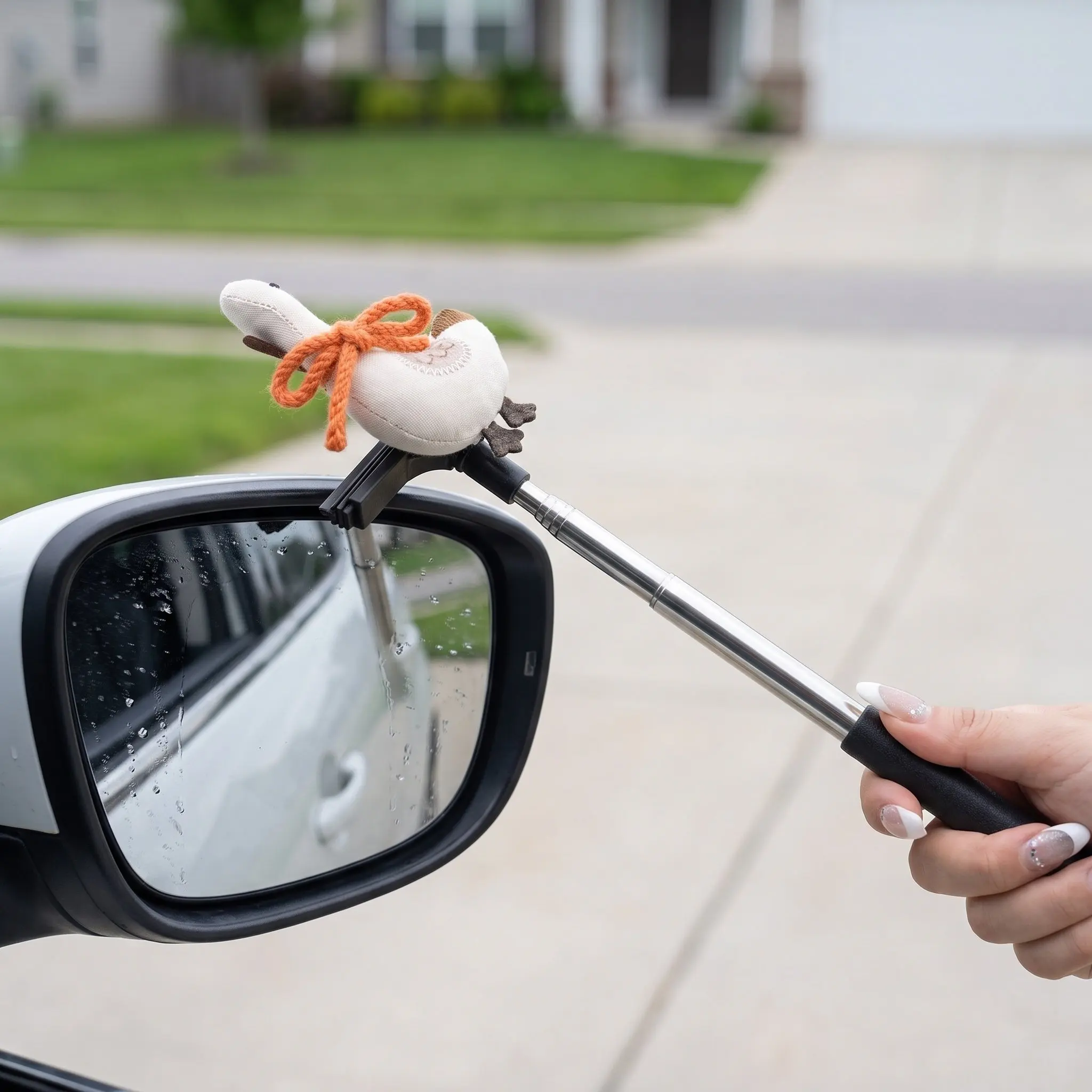 Car Rearview Mirror Wiper Retractable Cute Portable Windshield Cleaner Tool Adjustable Fit Rain Fog Weather Safe