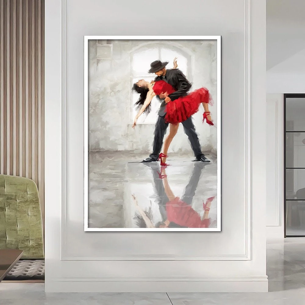 Hand Painted Oil Painting Canvas Home Decor Dancing Couple Painting Print Music Room Art Tango Couple Canvas Living room Decor