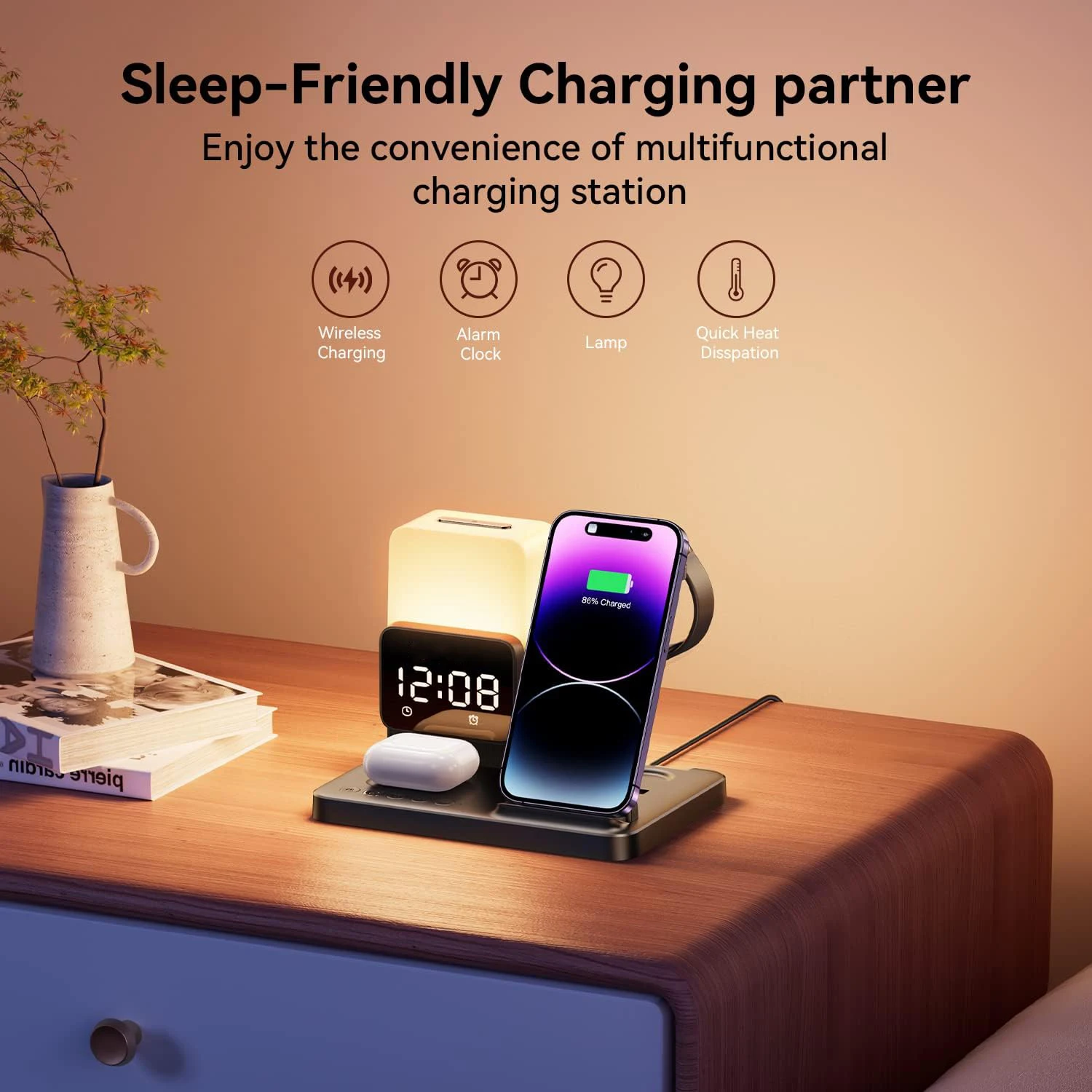 6 In 1 Foldable Lamp Wireless Charger Pad Stand Alarm Clock For IPhone 14 13 12 11 X XR  Airpods Pro Fast Charging Dock Station