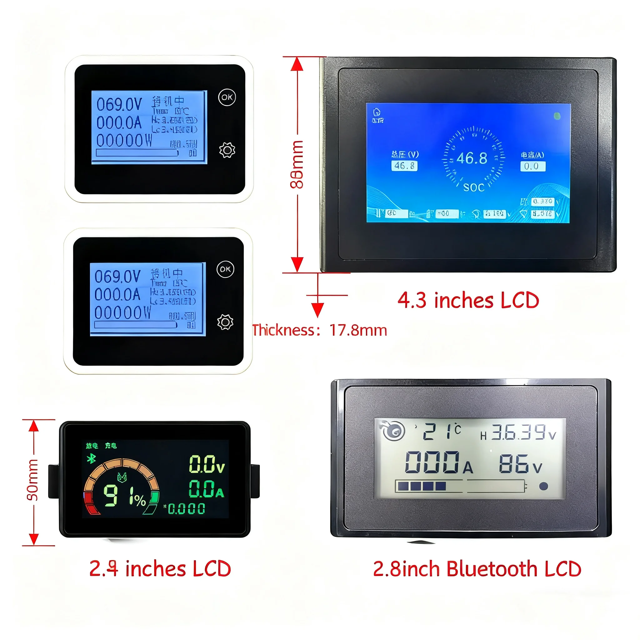 Image of ANT BMS 2,4 3,8 4,3 Zoll LCD-Display 16S 20S 24S 22S Li-Ion Lipo LiFePO4 Batterieschutzplatine mit Spannungs- und Kapazitätsanzeige