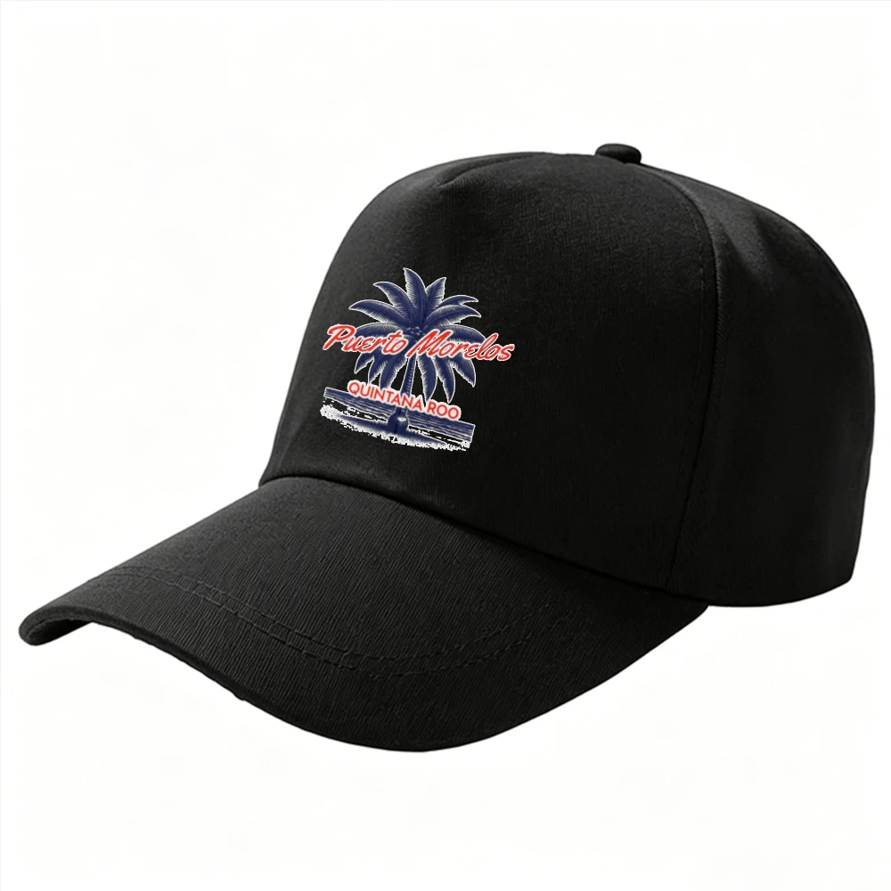 Puerto Morelos Mexico Palm Tree Vintage Graphic Baseball Cap Adjustable Hat Travel Souvenir Beach Outdoor Sun Hat for Men Women