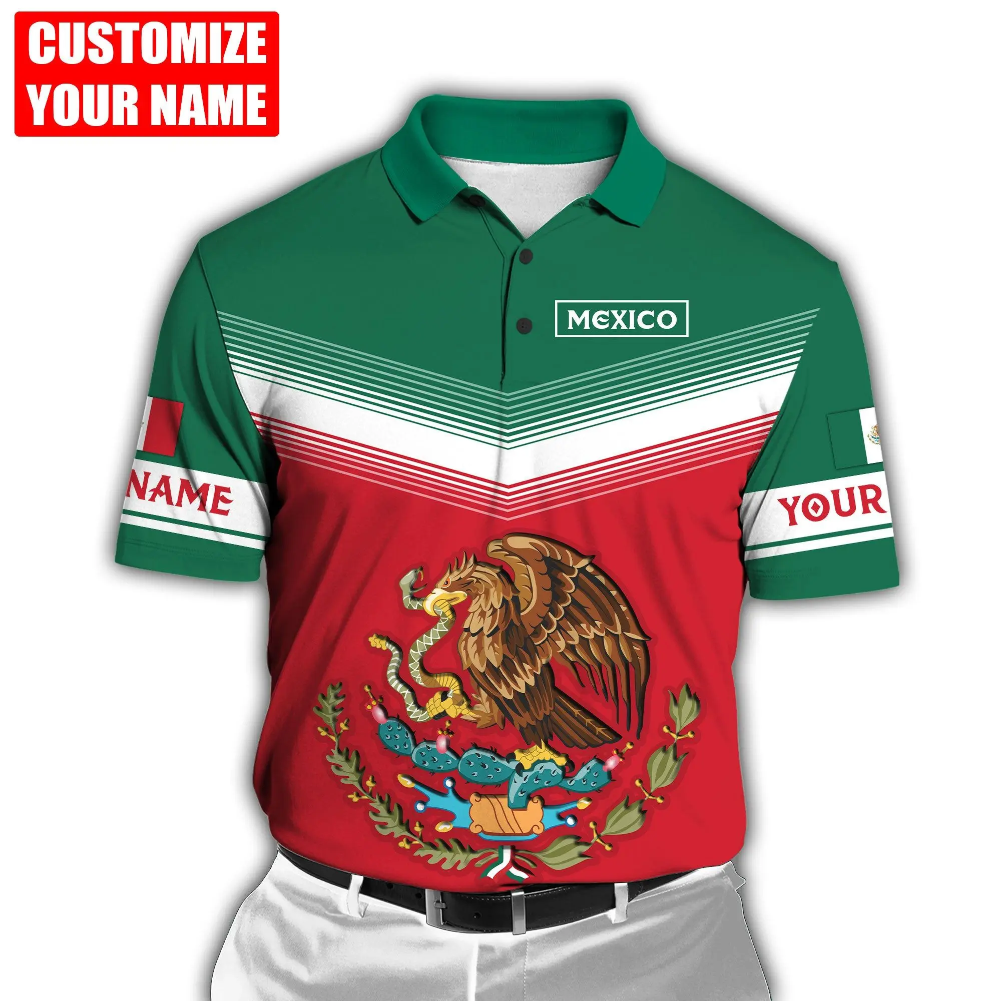 Customized Mexico Symbol Graphic Polo Shirt Summer Casual Men's Fashion Streetwear Short Sleeve Tops Soft Team Uniform Jersey