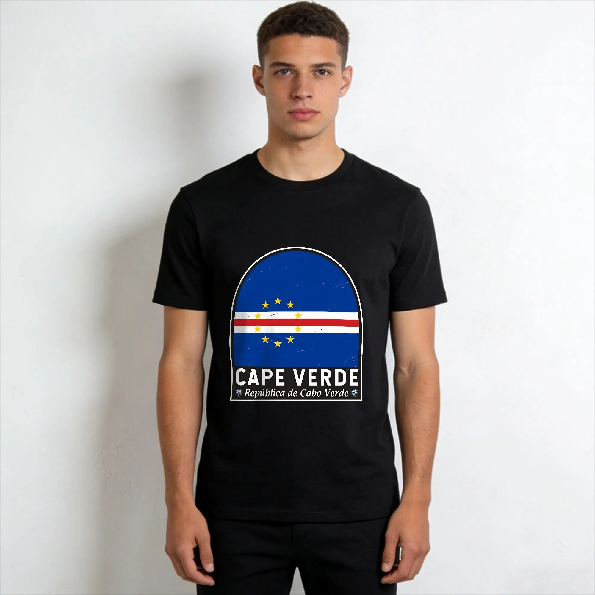 Cape Verde Flag  T-Shirts Men  Leisure Cotton Tee Shirt Crewneck Short Sleeve T Shirt Summer Tops