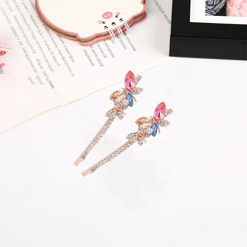 

2Pairs Rhinestone Butterflies Hair Barrettes Women Accessories Chic Exquisite Design Practical Durable Stage Performance