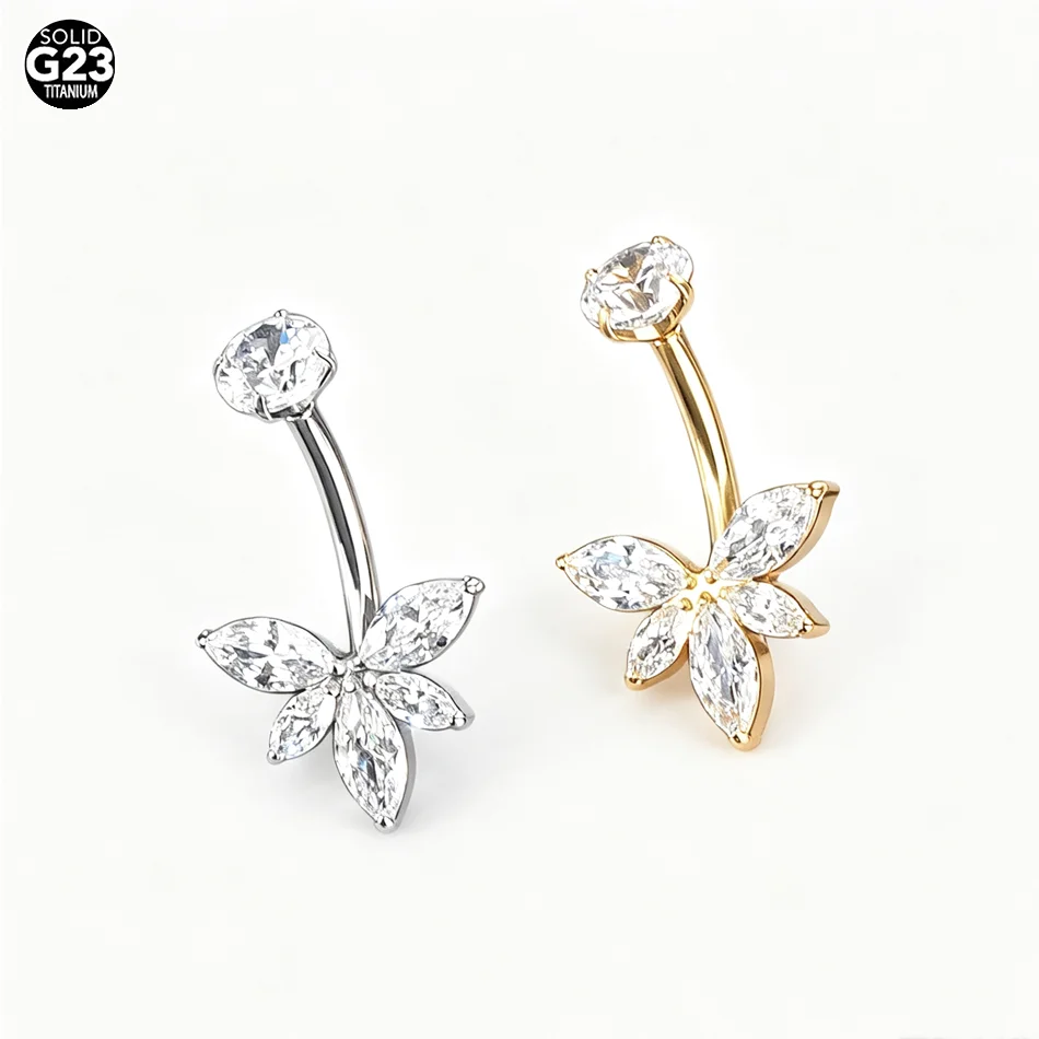  Aumeo 1/5pcs Titanium 5 Marquise CZ Belly Button Rings Internally Threaded Navel Piercing Ombligo Body Jewelry for Women
