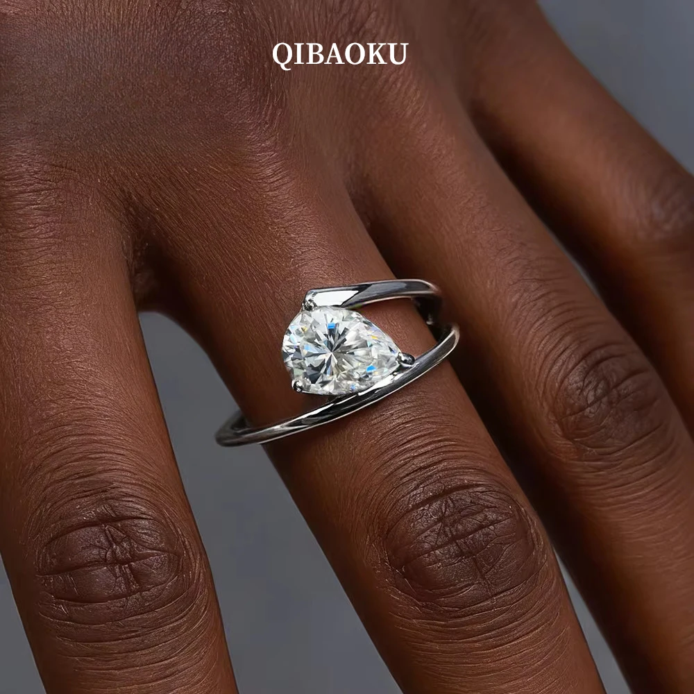 QIBAOKU 6*8mm Pear Moissanite Rings S925 Sterling Silver Solitaire WaterDrop Diamond For Women Wedding Bnads Gifts Jewelry 2026