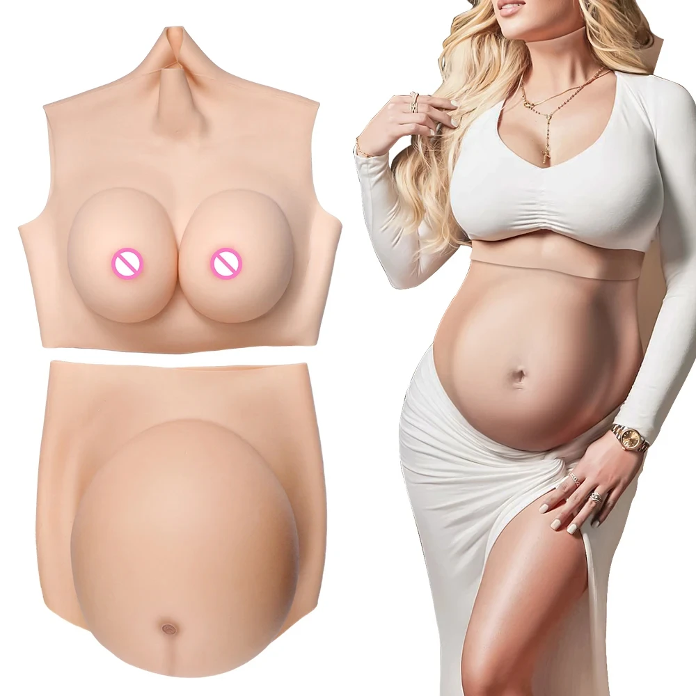 

Silicone Breast Forms Artificial Fake Pregnant Belly Combo Set Lifelike Skin for Crossdresser Crossdressing Drag Queen Costume