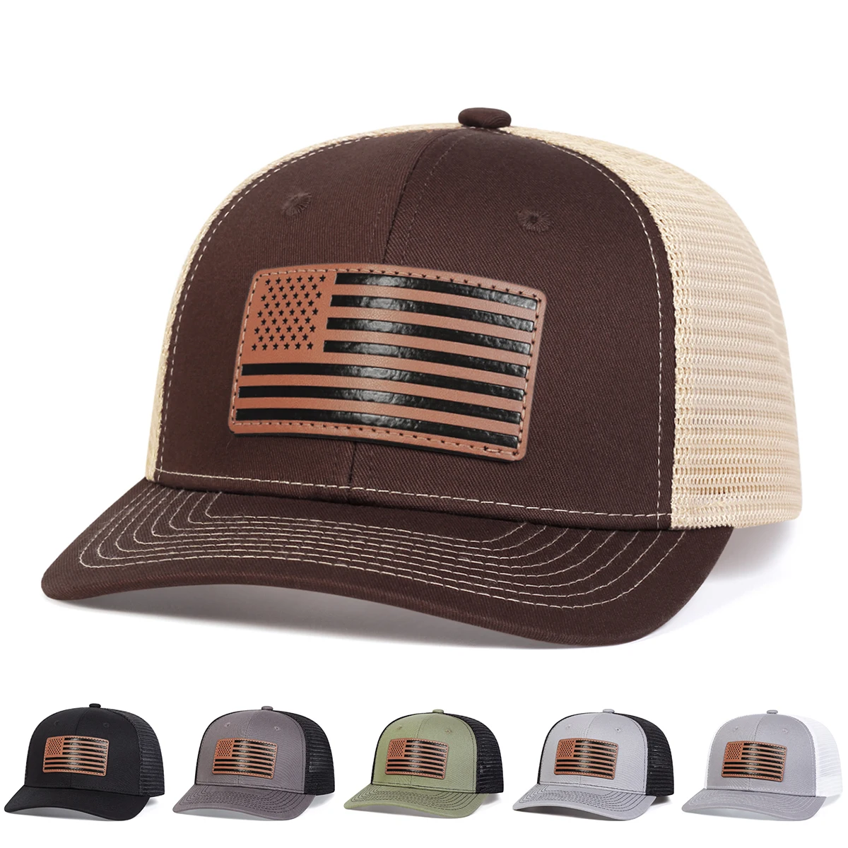 Unisex American Flag Leather Label Baseball Net Caps Spring and Summer Outdoor Adjustable Casual Hats Sunscreen Hat