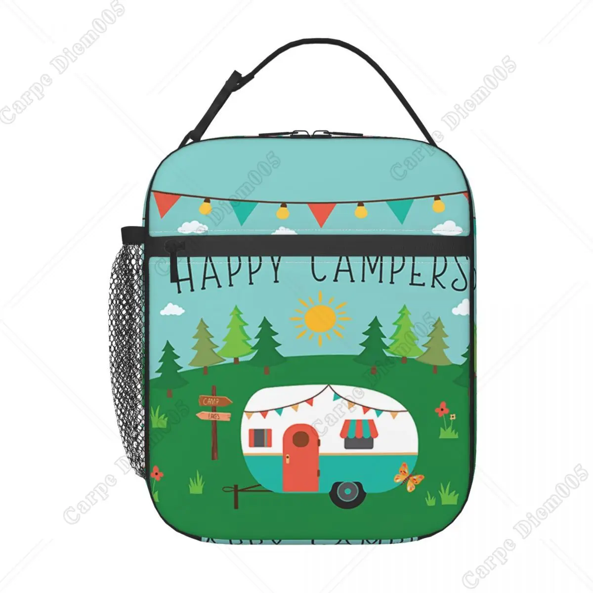 Adventure Camper Happy Camp Insulated Lunch Bag Women Portable Cartoon RV Van Life Cooler Thermal Bento Box Kids School Children