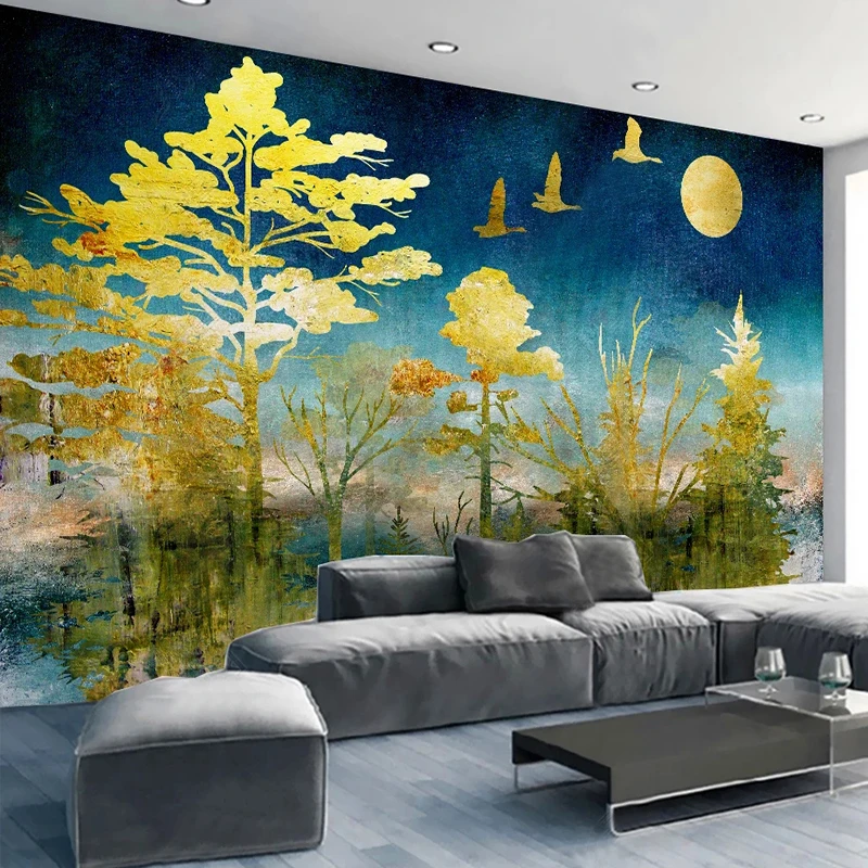 Custom 3D Wallpaper Moonlight Golden Forest Scenery Wall Murals European Style Living Room TV Background Wall Papers Home Decor