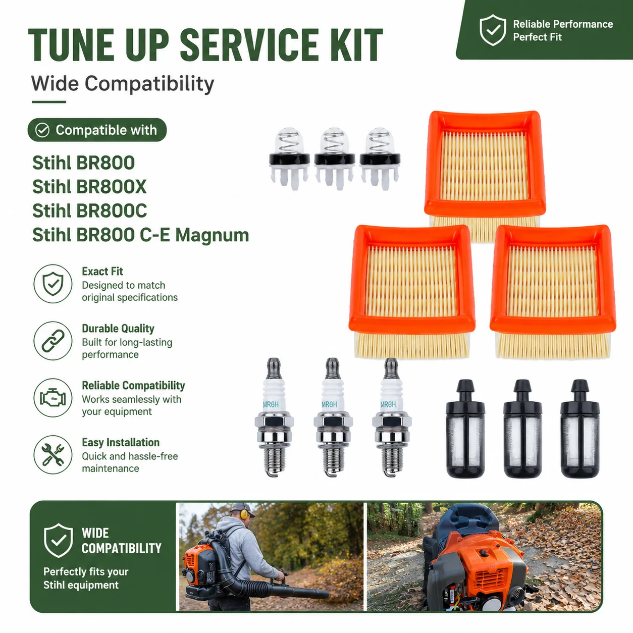 3 Pack Air Filter Tune Up Kit For Stihl BR800 800X 800C 4283-141-0300B CMR6H 0000-350-3518 0000 350 6202 Primer Bulb Fuel Filter