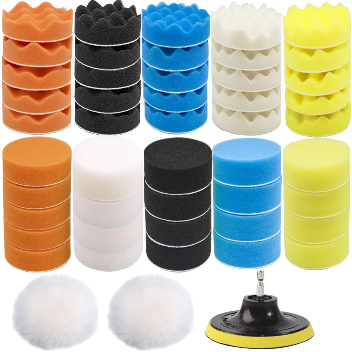 3 Inch Car Polishing Sponge Set 54 Pcs with Hex Shaft Polishing Pad for Car Washing Water Spots Waxing Compound Work Cleaning