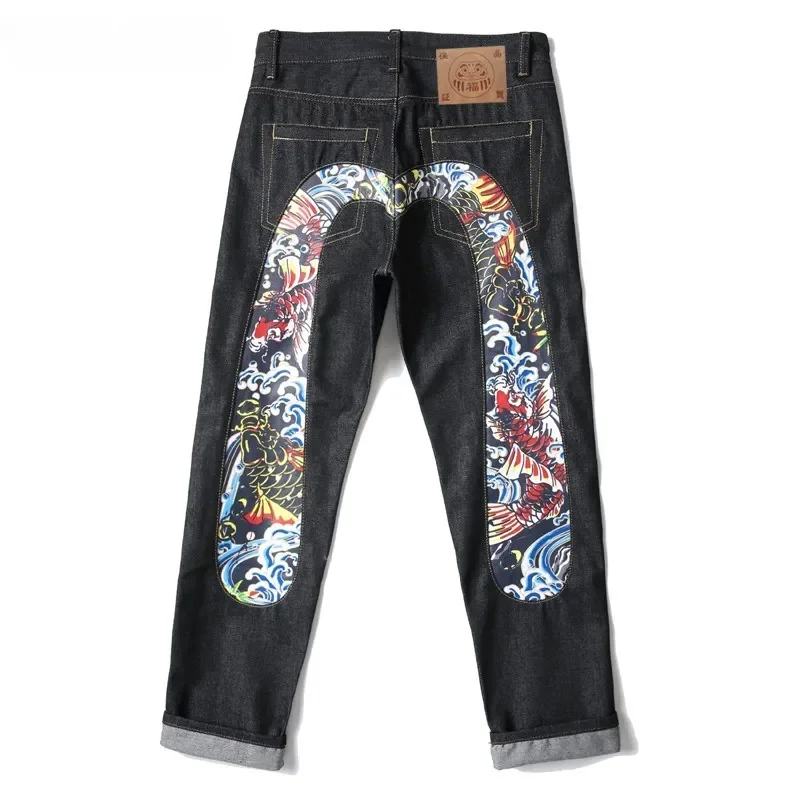 New Y2k jeans American retro hip hop fashion print jeans male Harajuku punk Gothic wide pants couple casual straight street wear