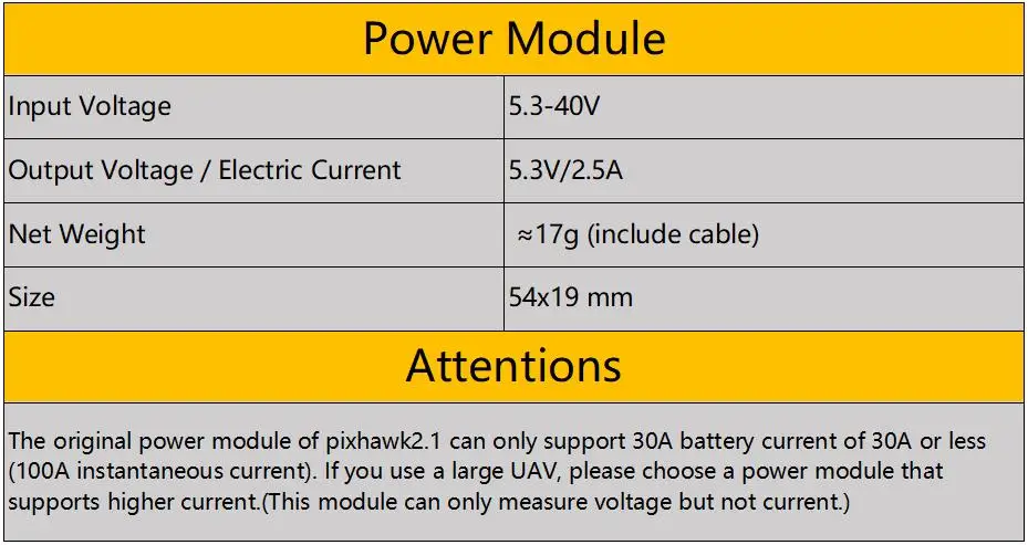 HEX Cube Pixhawk2 Power Module  Adapter 3S to 6S for Pixhawk APM support 30A battery current Input 5.3-40V output 5.3V/2.5A