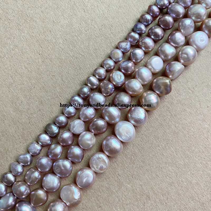 A Quality Genuine Natural Fresh Water Pearl Purple Color Flat Round Baroque Loose Beads 15