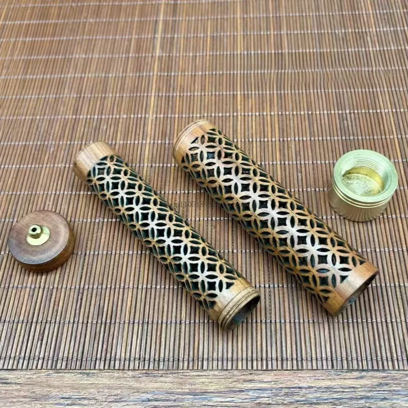 Retractable Wooden Vertical Incense Burner Hollow Water Ripples Pattern Design Incense Tool Home Office Soothing Aromatherapy