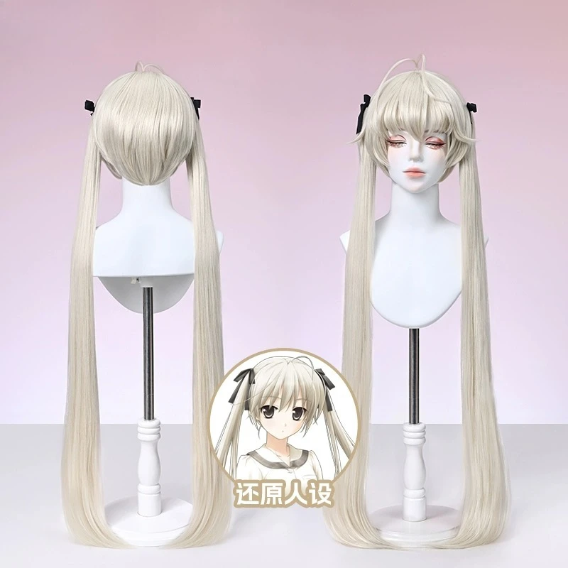 Peluca de Cosplay Yosuga no Sora Kasugano, 90cm, colas gemelas, pelo sintético de Anime, red ajustable para disfraz de Cosplay, fiesta Con