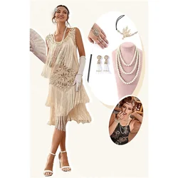 5pcs/set Vintage 20s 1920s  Dress Outfits The Great Gatsby Womes Sequins Tassel Fringe  Evening Dress