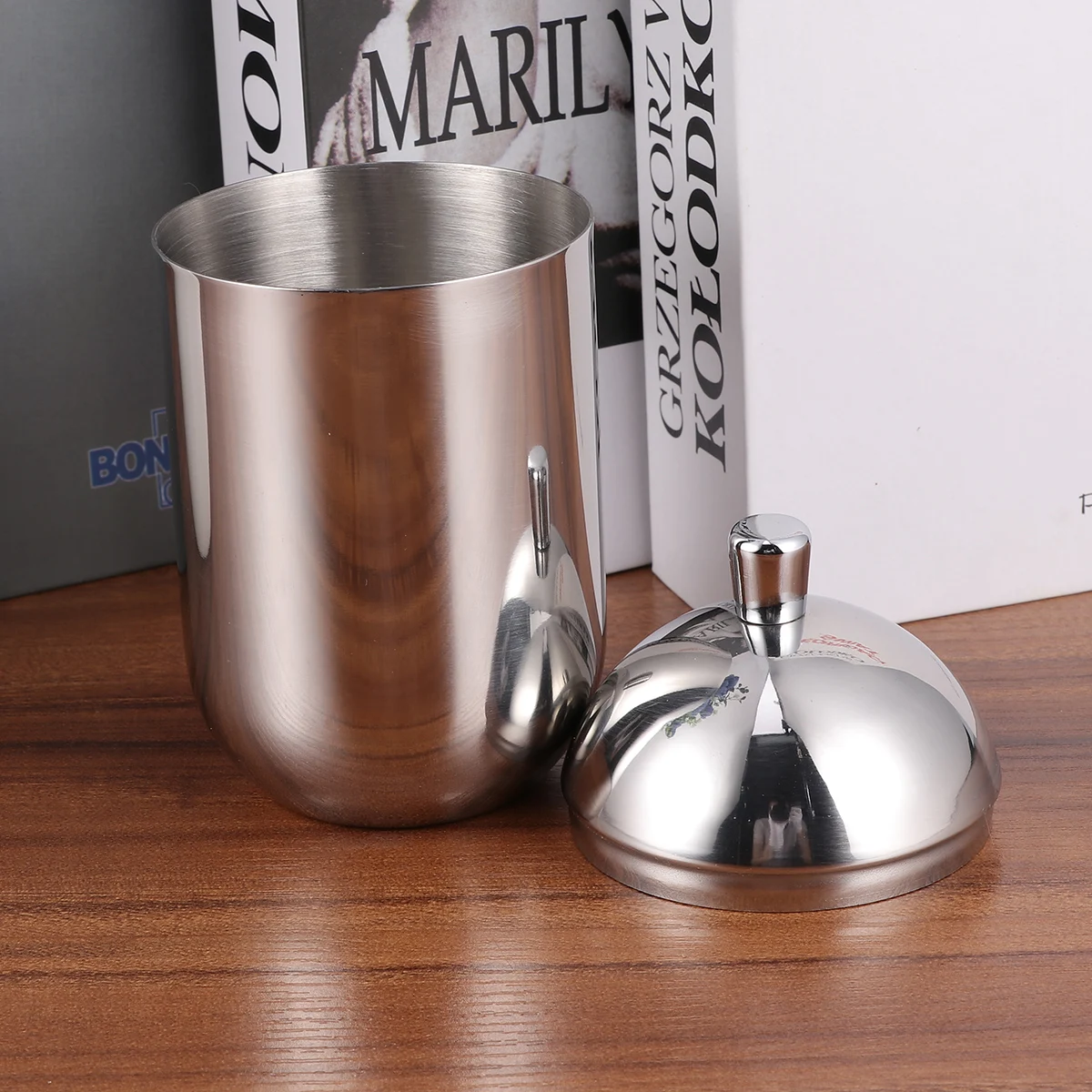 

Stainless Steel Cotton Swab Box with Cover Simple Stylish Design Desktop Storage Box for Cosmetics Cotton Pads Tea Coffee