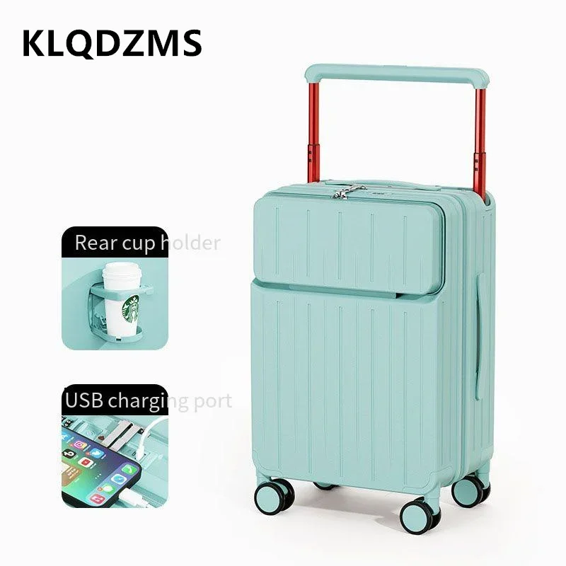 KLQDZMS-Mala de senha de grande capacidade, Carregamento USB, Boarding Box, Front Opening Trolley Case, Bagagem Box, 20 ", 22", 24 ", 26", Novo