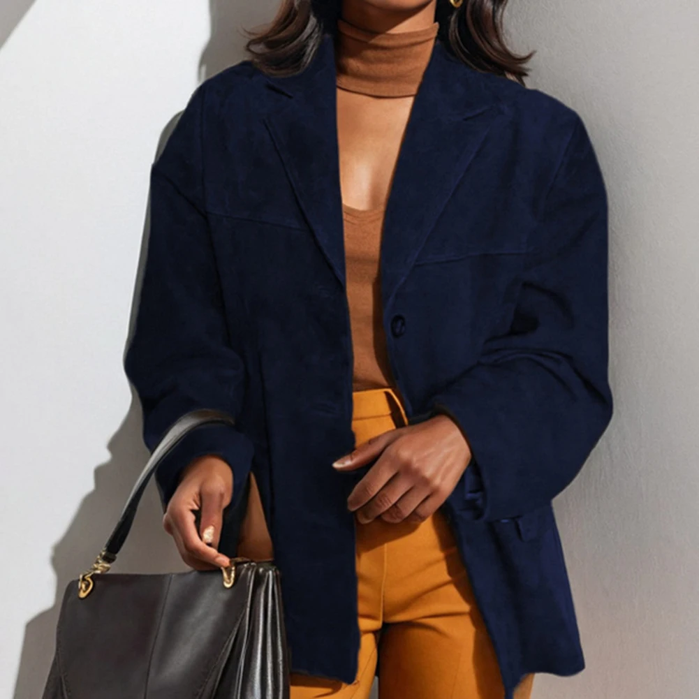 

Женская повседневная куртка с длинными рукавами и лацканами, однобортная верхняя одежда, свободный крой, удобные топы, подходящие для нескольких случаев