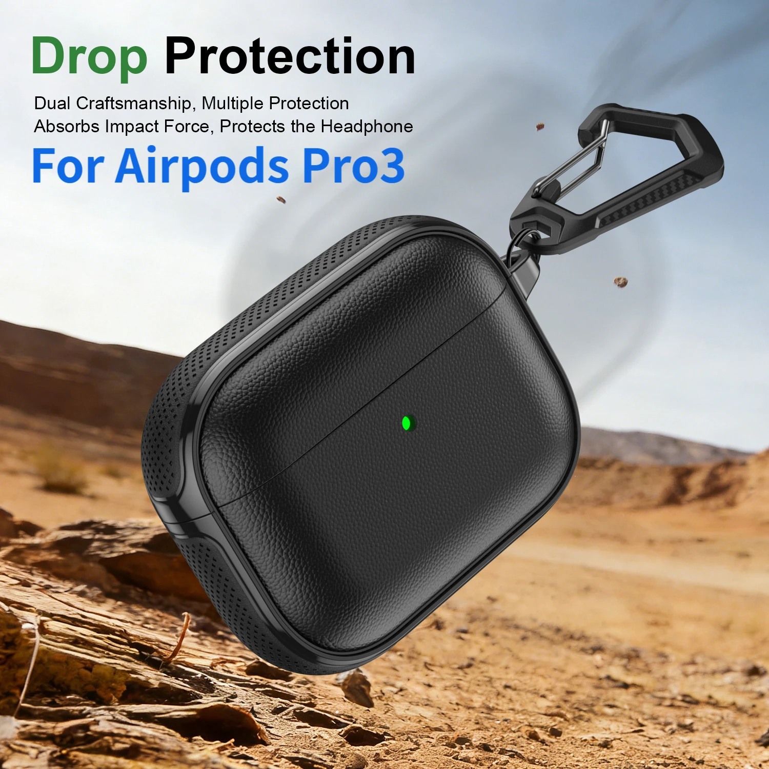 

Leather Texture Protective Case for Apple Airpods Pro3 Wireless Bluetooth Earphone Anti-Lost Headphone Bag Cover