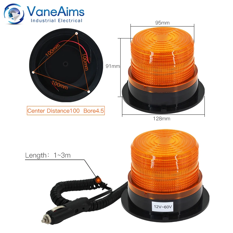 Car LED Beacon Warning Light 12v 24v Rotating Flashing Strobe Traffic Signal Indicator Light Orange Blue Red Green VaneAims