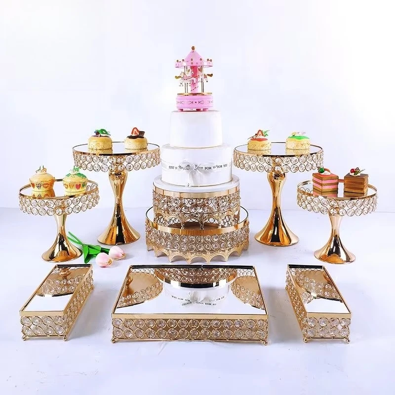 

9pcs/set Dessert Table Display Gold Silver Cake Stand Set for Hot Wedding Party Decoration Metal Crystal Wedding Cake Stand