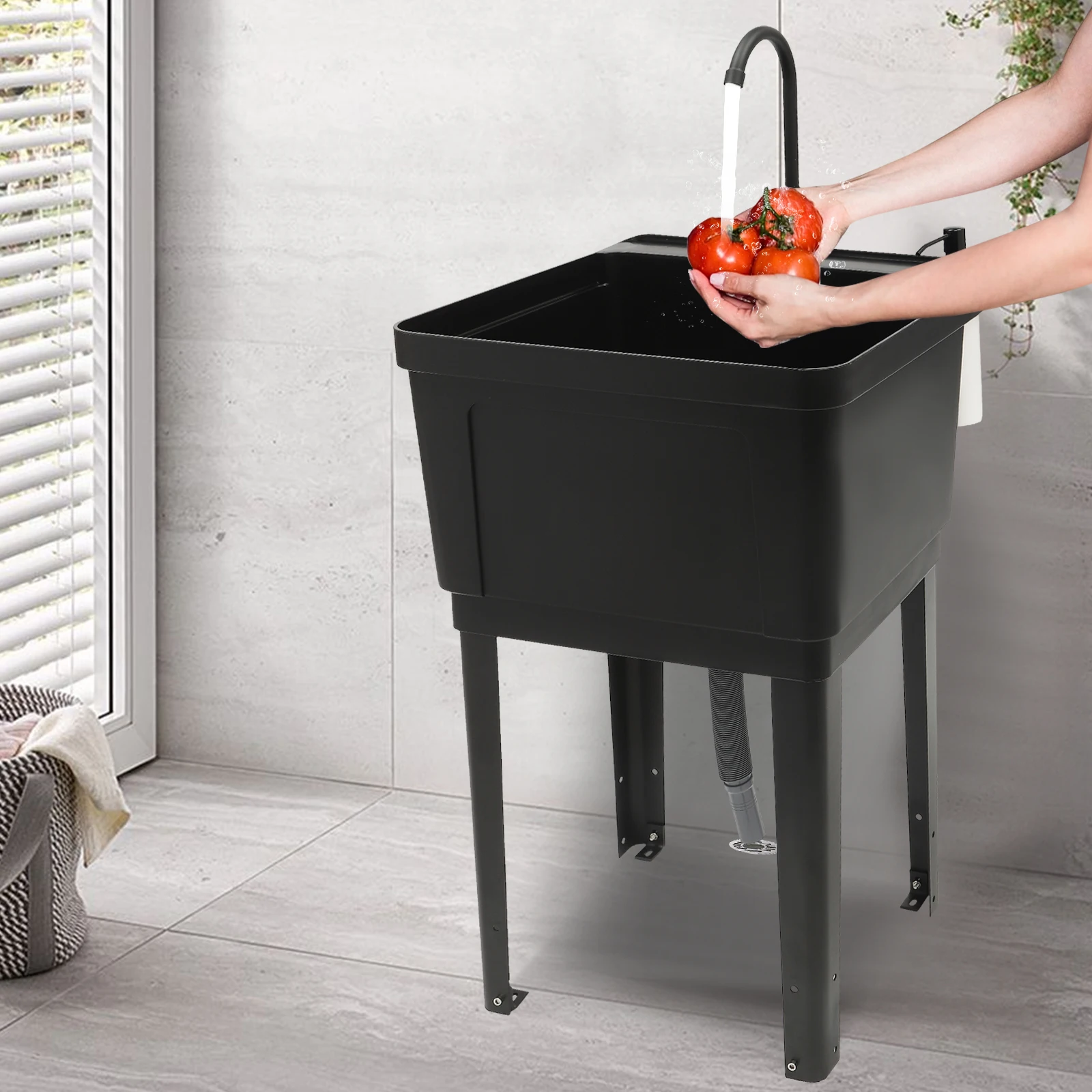 Utility Sink Laundry Tub with Faucet, Drain Pipe, Soap Dispenser, Durable Construction, Easy Installation
